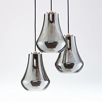 Arren Brass 3-Light Round Pendant with Teardrop Silver Glass Shades