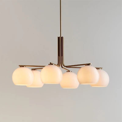 Arren Brass Chandelier Light with Round Milk Glass Shades 37.5"