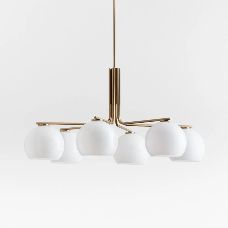 Arren Brass Chandelier Light with Round Milk Glass Shades 37.5"