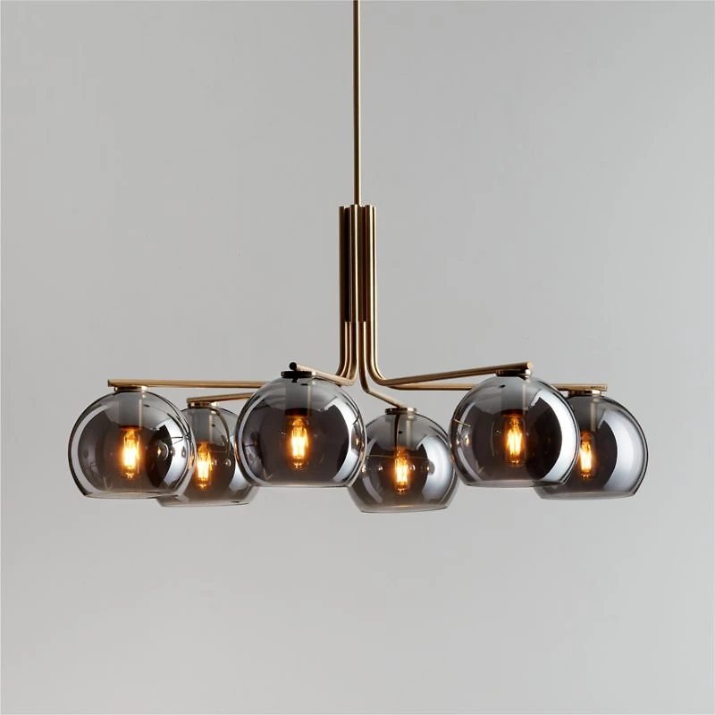 Arren Brass Chandelier Light with Round Silver Glass Shades 37.5"