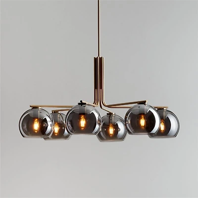 Arren Brass Chandelier Light with Round Silver Glass Shades 37.5"