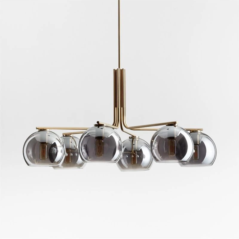 Arren Brass Chandelier Light with Round Silver Glass Shades 37.5"