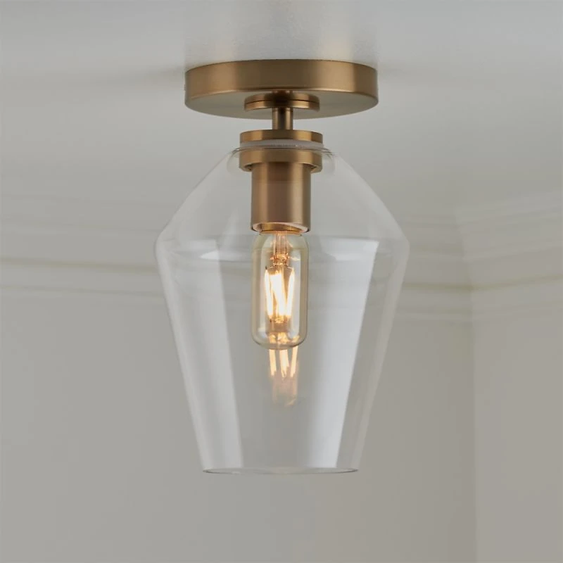 Arren Brass Flush Mount Light with Clear Angled Shade 6.7"