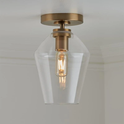 Arren Brass Flush Mount Light with Clear Angled Shade 6.7"
