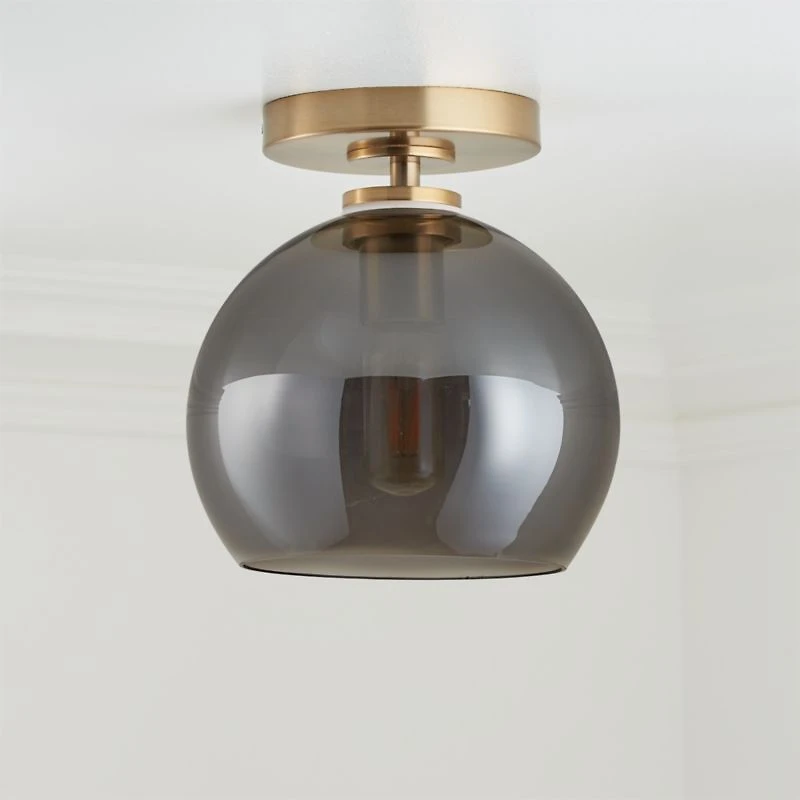 Arren Brass Flush Mount Light with Silver Round Shade 8"
