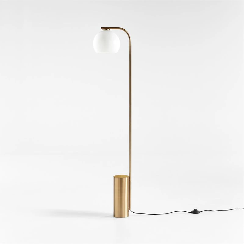 Arren Brass Floor Lamp with Milk Round Shade 56"