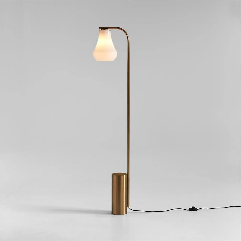 Arren Brass Floor Lamp with Milk Teardrop Shade