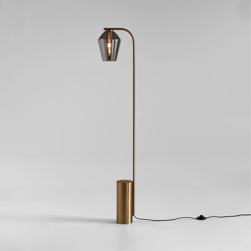 Arren Brass Floor Lamp with Silver Angled Shade 56"