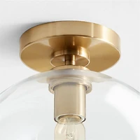 Arren Brass Flush Mount Light with Large Round Clear Glass Shade 10.5"