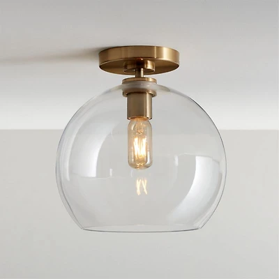 Arren Brass Flush Mount Light with Large Round Clear Glass Shade 10.5"