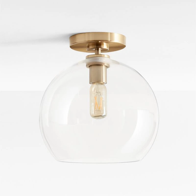 Arren Brass Flush Mount Light with Large Round Clear Glass Shade 10.5"