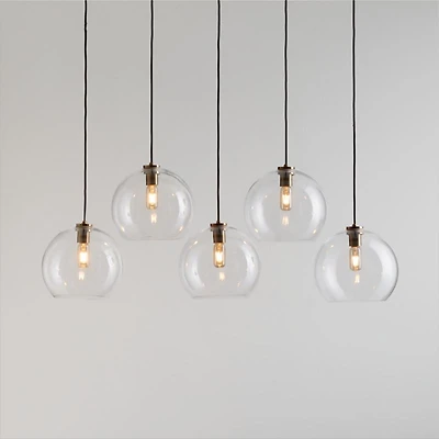 Arren Brass 5-Light Linear Pendant with Large Round Clear Glass Shades 40.7"