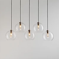 Arren Brass 5-Light Linear Pendant with Large Round Clear Glass Shades 40.7"