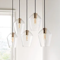 Arren Brass 5-Light Linear Pendant with Angled Clear Glass Shades 40.8"