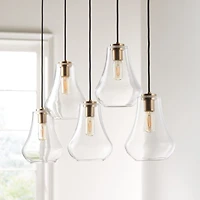 Arren Brass 5-Light Linear Pendant with Teardrop Clear Glass Shades