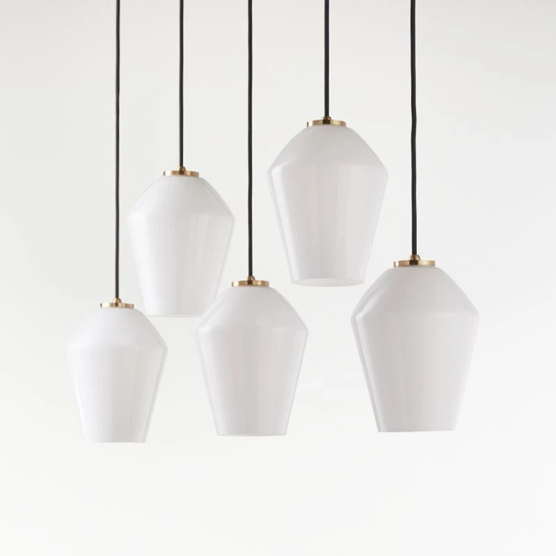 Arren Brass 5-Light Linear Pendant with Angled Milk Glass Shades 40.8"