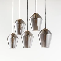 Arren Brass 5-Light Linear Pendant with Angled Silver Glass Shades 40.8"