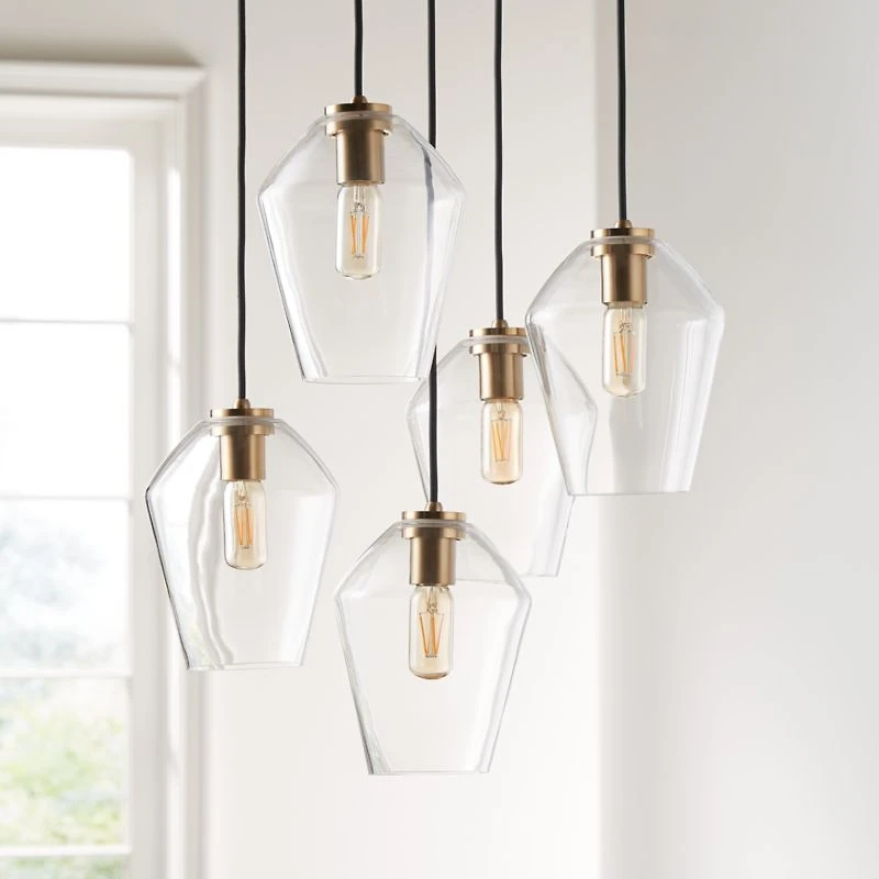 Arren Brass 5-Light Round Pendant with Angled Clear Glass Shades