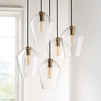 Arren Brass 5-Light Round Pendant with Angled Clear Glass Shades