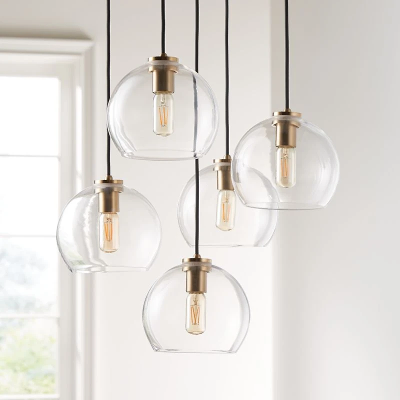 Arren Brass 5-Light Round Pendant with Round Clear Glass Shades 18"