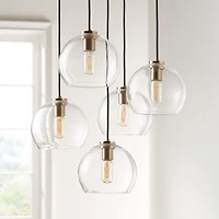 Arren Brass 5-Light Round Pendant with Round Clear Glass Shades 18"
