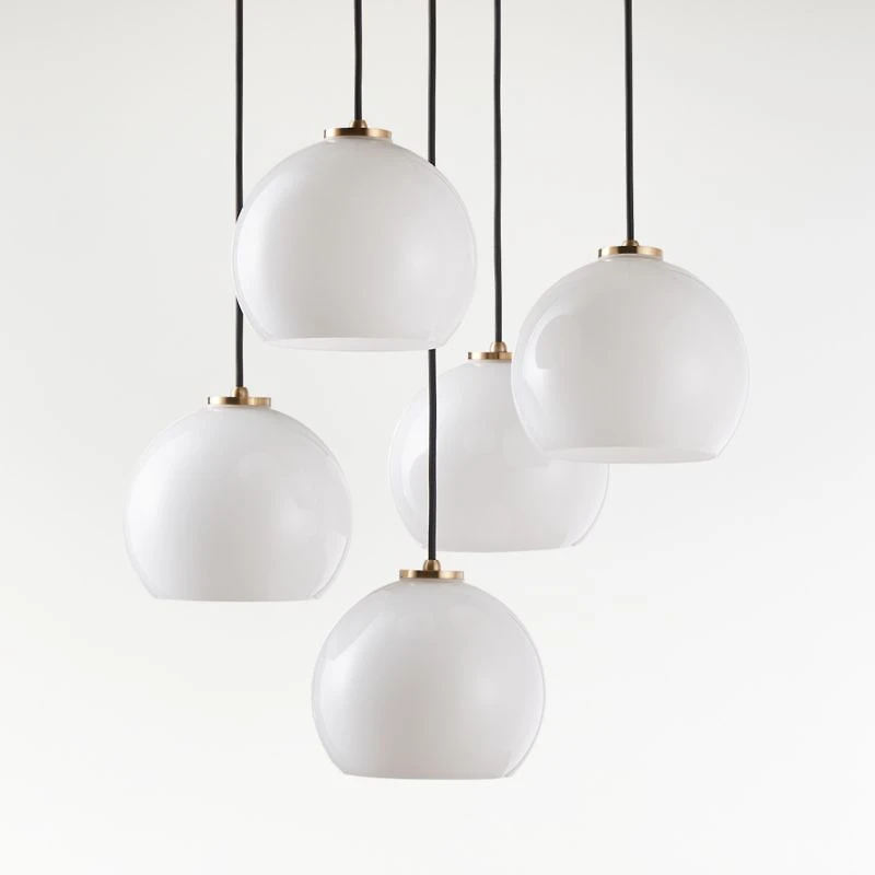 Arren Brass 5-Light Round Pendant with Round Milk Glass Shades 18"