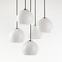 Arren Brass 5-Light Round Pendant with Round Milk Glass Shades 18"