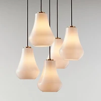 Arren Brass 5-Light Round Pendant with Teardrop Milk Glass Shades