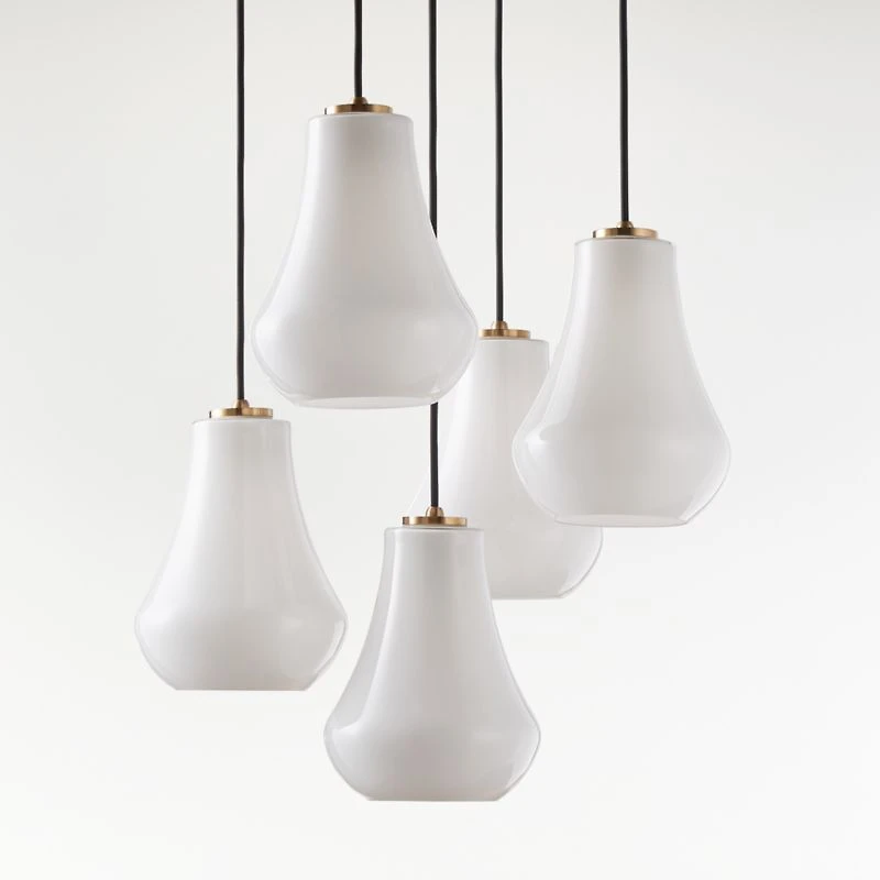 Arren Brass 5-Light Round Pendant with Teardrop Milk Glass Shades