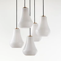 Arren Brass 5-Light Round Pendant with Teardrop Milk Glass Shades