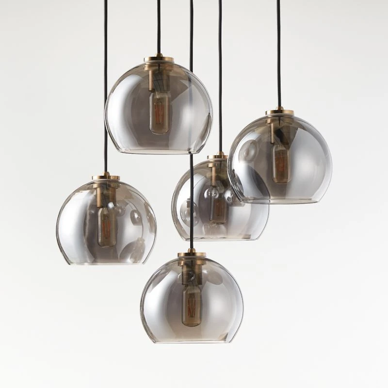 Arren Brass 5-Light Round Pendant with Round Silver Glass Shades 18"