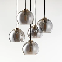 Arren Brass 5-Light Round Pendant with Round Silver Glass Shades 18"