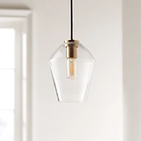 Arren Brass Single Pendant Light with Clear Angled Shade 6.7"