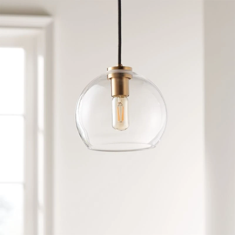 Arren Brass Single Pendant Light with Clear Round Shade 8"