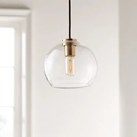 Arren Brass Single Pendant Light with Clear Round Shade 8"