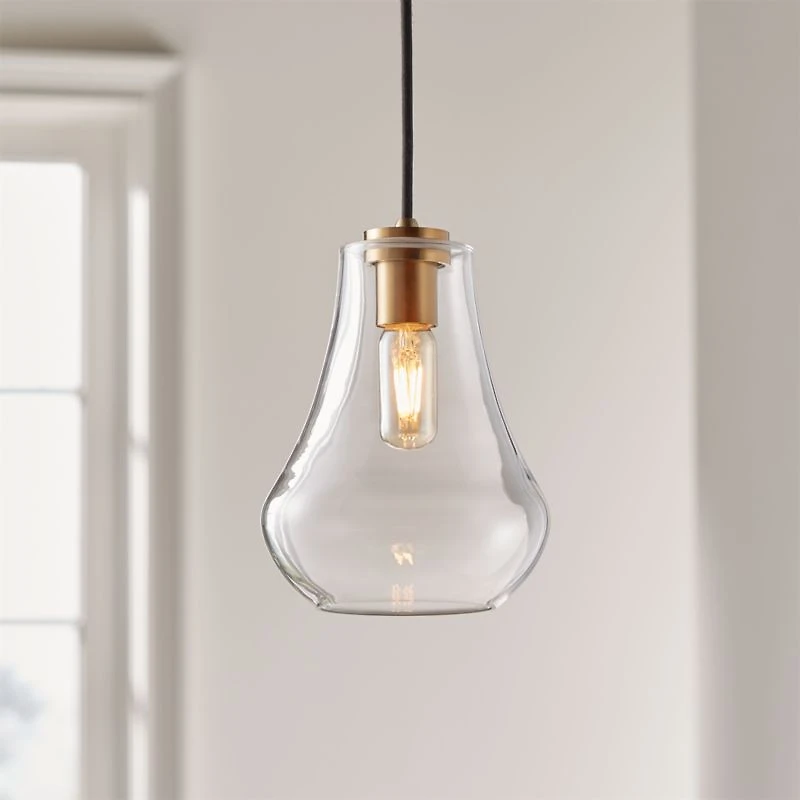 Arren Brass Single Pendant Light with Clear Teardrop Shade