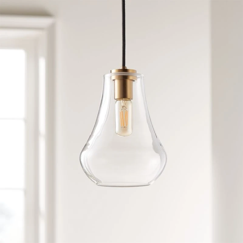 Arren Brass Single Pendant Light with Clear Teardrop Shade