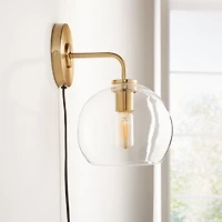 Arren Brass Plug In Wall Sconce Light with Clear Round Shade
