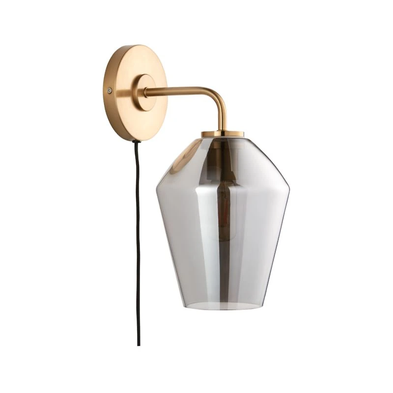 Arren Brass Plug In Wall Sconce Light with Silver Angled Shade