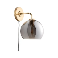Arren Brass Plug In Wall Sconce Light with Silver Round Shade