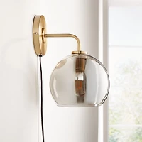 Arren Brass Plug In Wall Sconce Light with Silver Round Shade