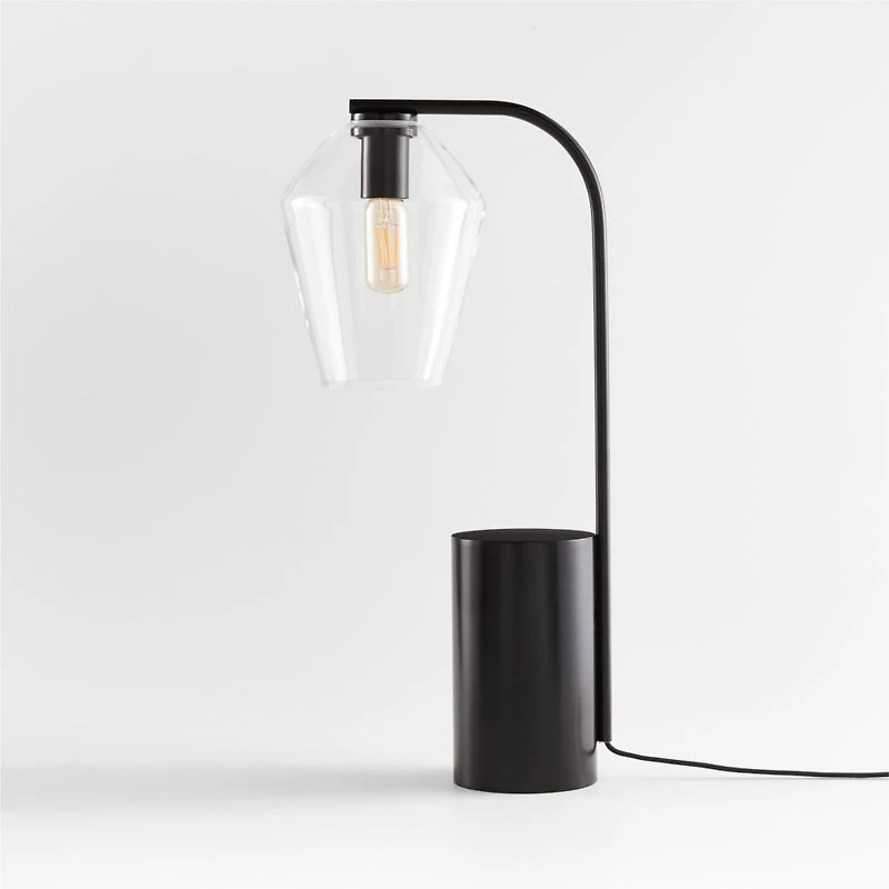 Arren Black Table Lamp with Clear Angled Shade 22.25"