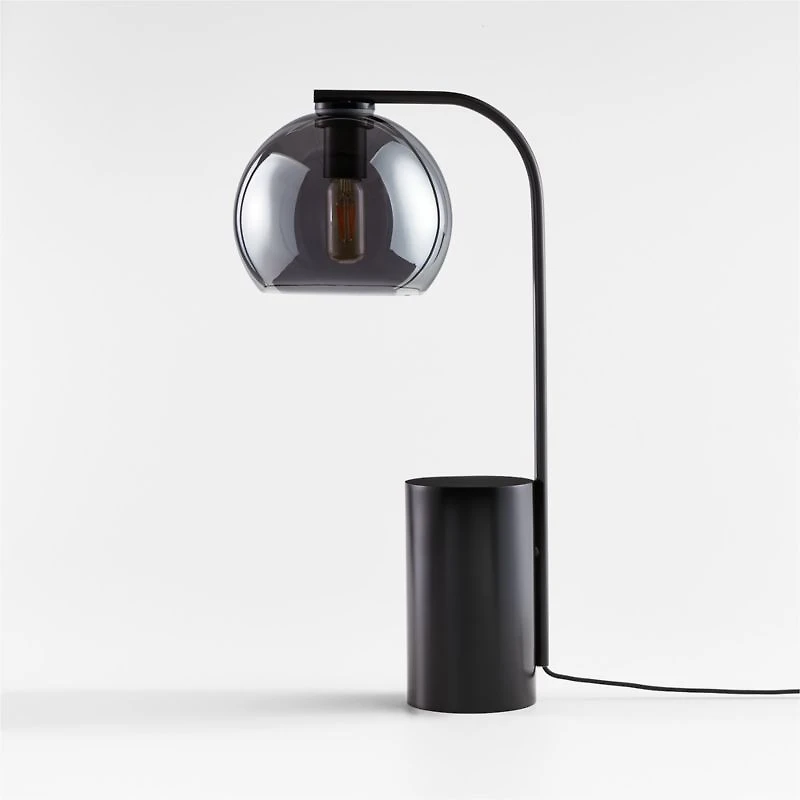 Arren Black Table Lamp with Silver Round Shade 22.25"