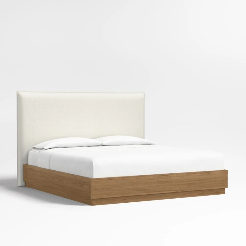 Arvada 54" King Upholstered Headboard with Batten Brown Oak Bed Base