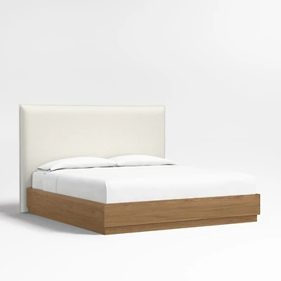 Arvada 54" King Upholstered Headboard with Batten Brown Oak Bed Base