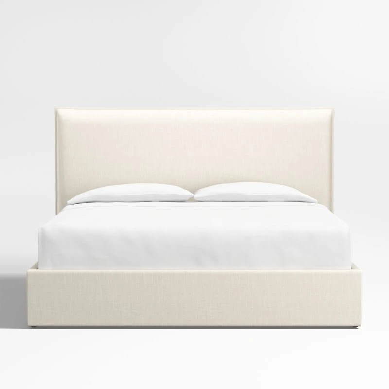 Arvada 54" Ivory Upholstered Queen Headboard with Storage Bed Base