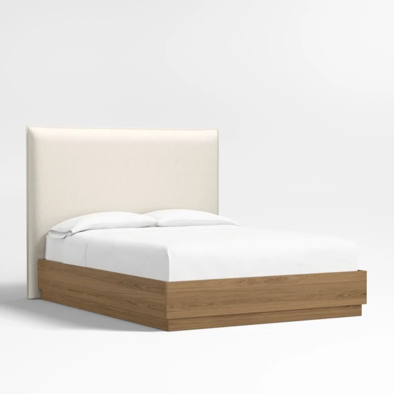 Arvada 54" Upholstered Queen Headboard with Batten Oak Bed Base