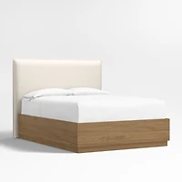Arvada 54" Ivory Upholstered Queen Headboard with Batten Oak Storage Bed Base