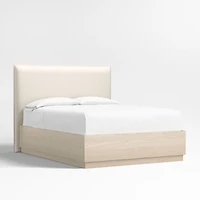 Arvada 54" Ivory Upholstered Queen Headboard with Batten White Oak Storage Bed Base