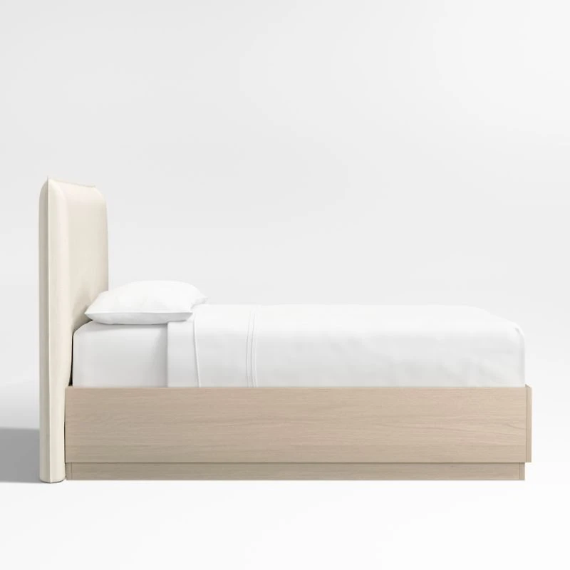 Arvada 54" Ivory Upholstered Queen Headboard with Batten White Oak Storage Bed Base